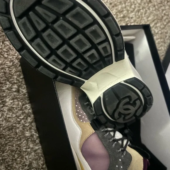 Women's CHANEL Designer Sneakers in Gray and Cream - Picture 5 of 9
